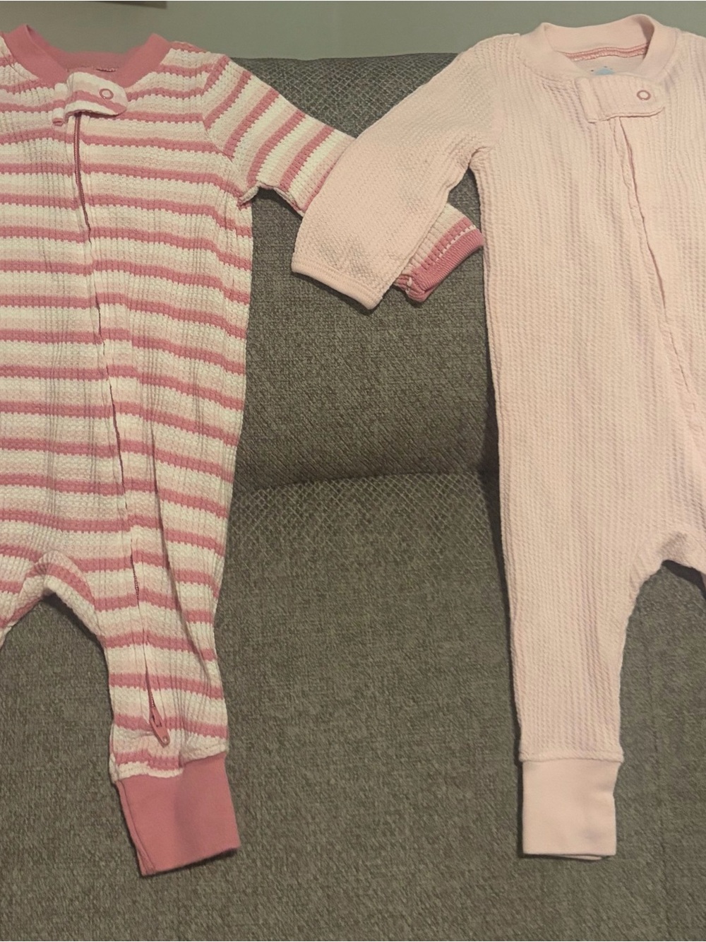 cloud island Pink Ribbed & Striped One-Piece Footies Set
